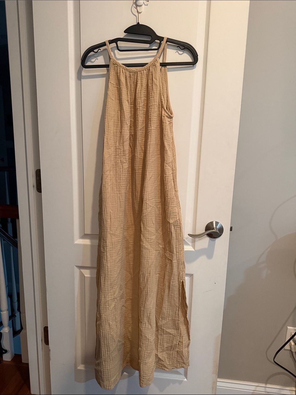 Beige Gauze Maxi Sundress with side pockets